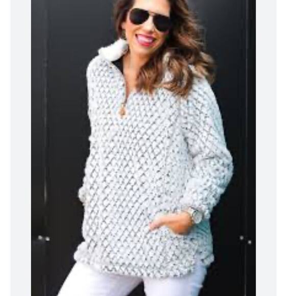 Simply Southern Fuzzy Quarter Zip Sherpa Pullover Gray Size M - Picture 1 of 8